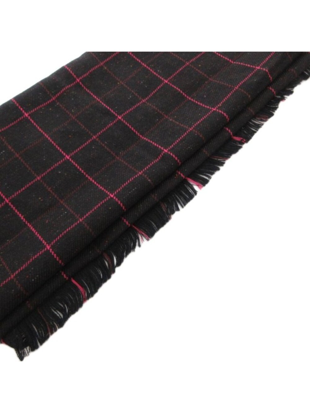 Gucci Scarf Shawl Wool Plaid Fringe Black Pink - Picture 5 of 7